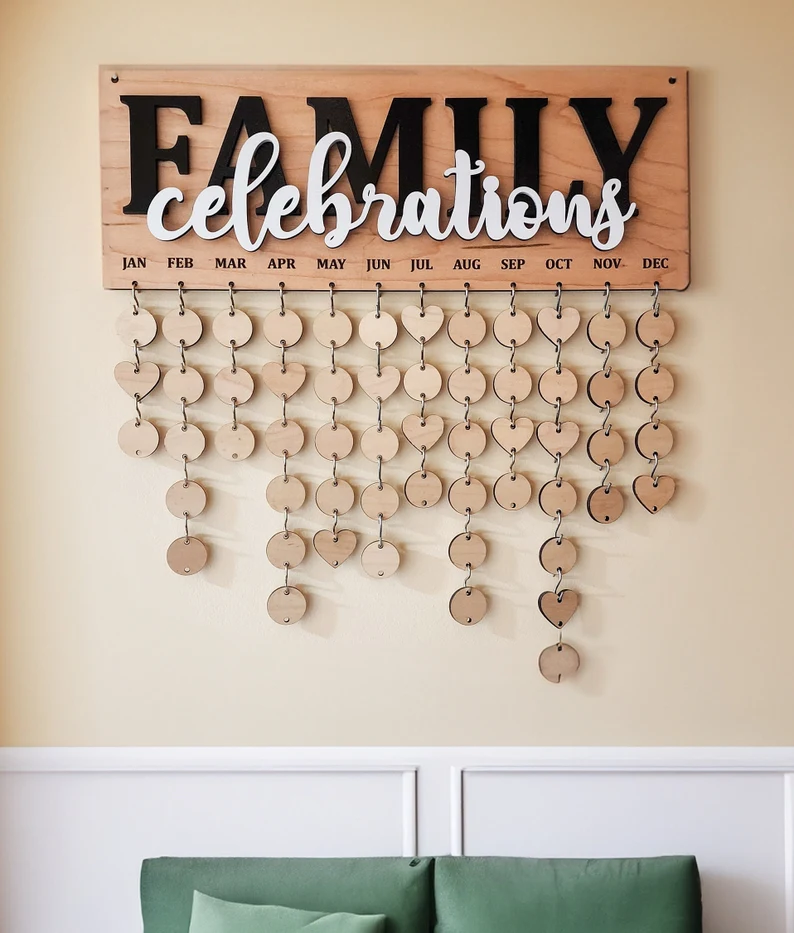 Personalized Family Celebrations Board: Engraved Wood Birthday Calendar