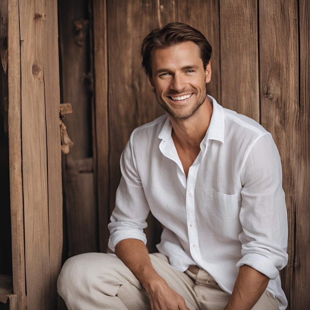 White linen men and #8217;s shirt - Image 5