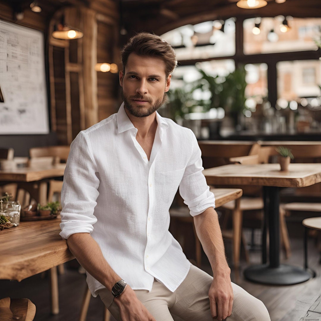 White linen men and #8217;s shirt - Image 8