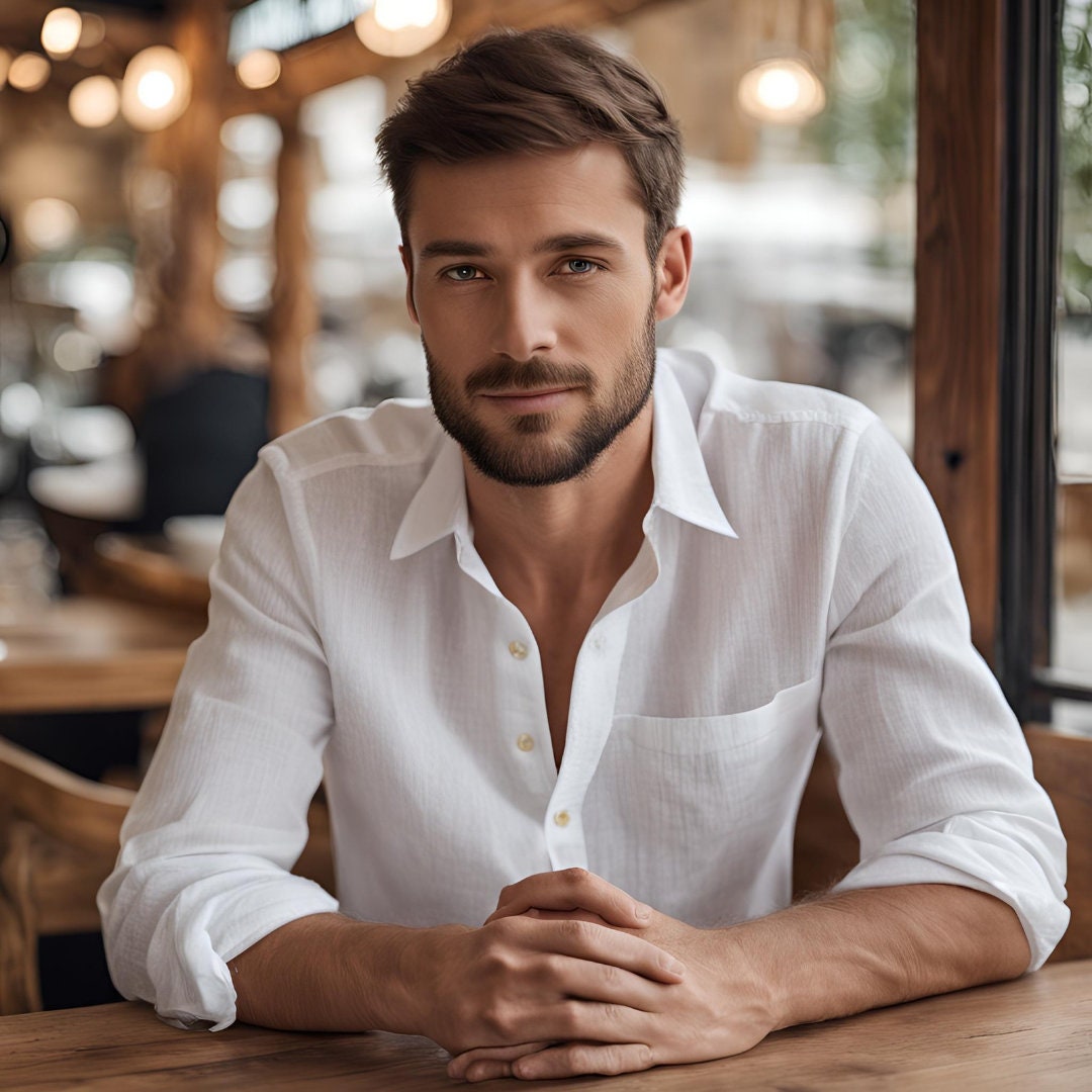 White linen men and #8217;s shirt - Image 6